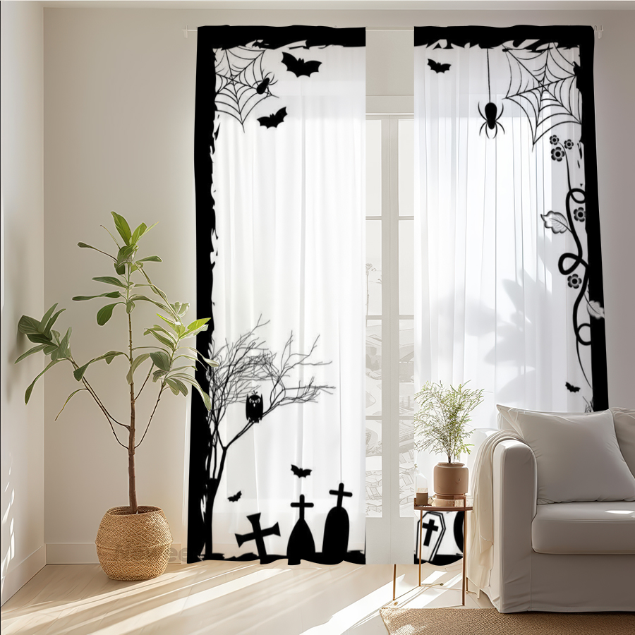 2 Cortinas Transparentes con E - Spider Web Halloween Decoration reseña y precio