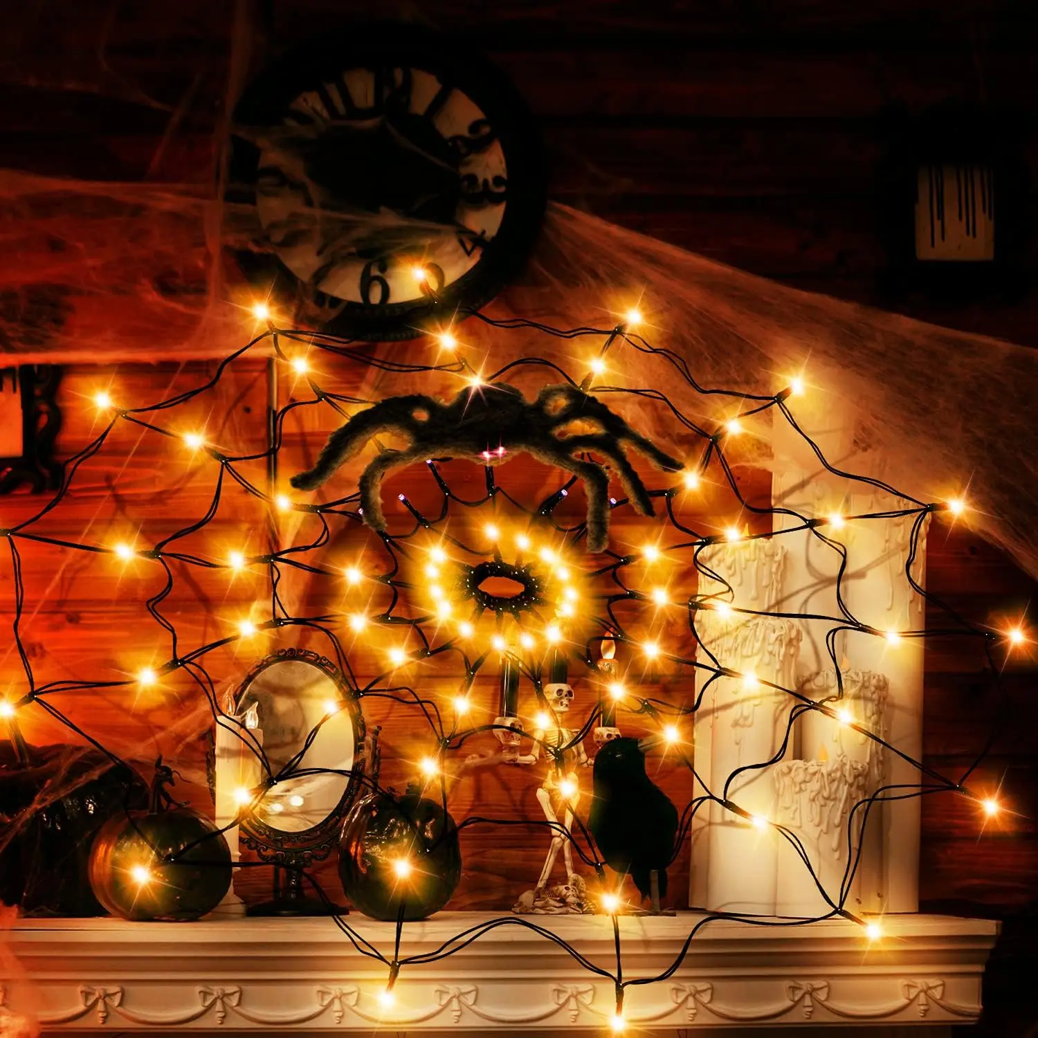 Guirnalda de luces LED para Ha - Spider Web Halloween Decoration reseña y precio