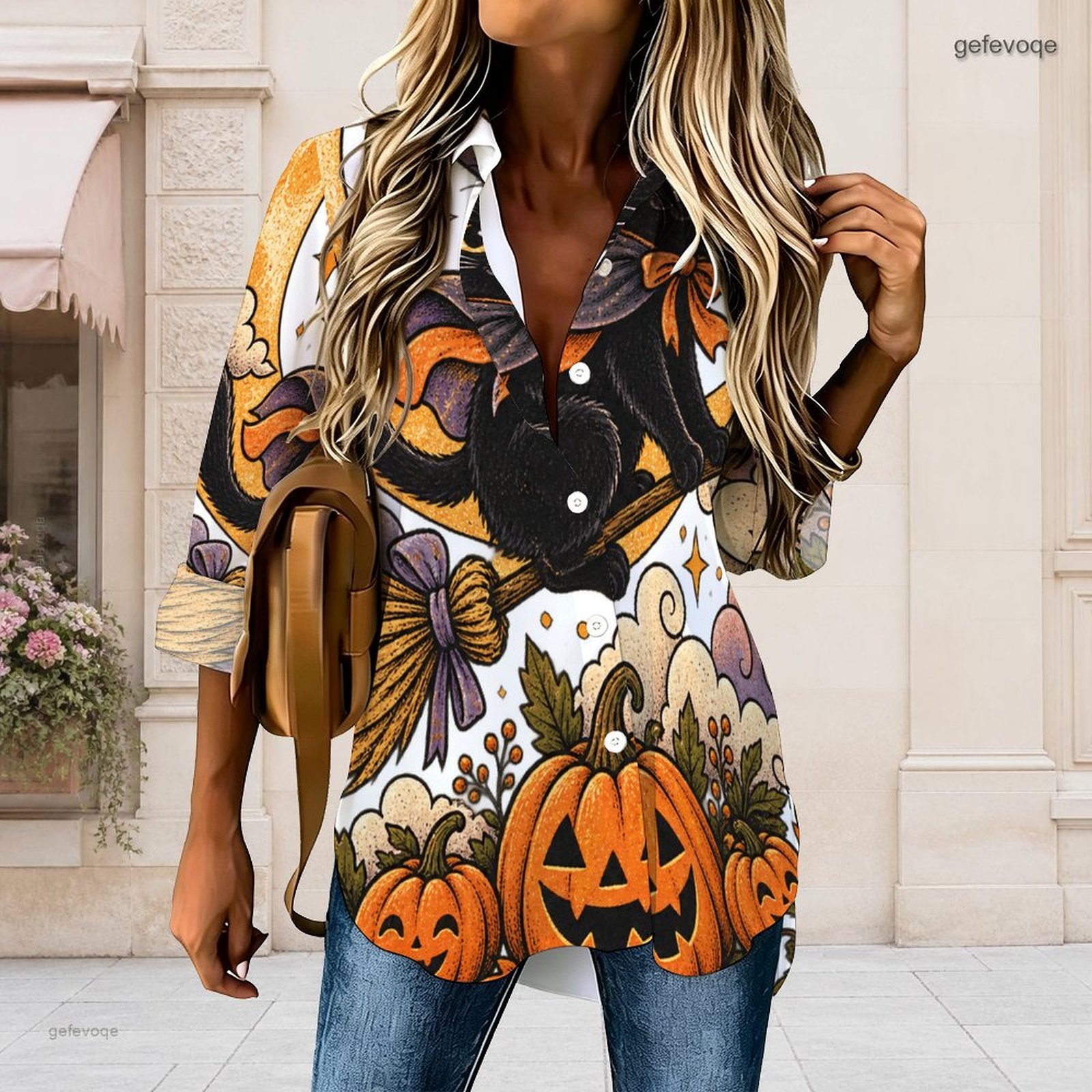 Camisa de manga 3/4 con estamp - Pumpkin Lantern Halloween reseña y precio
